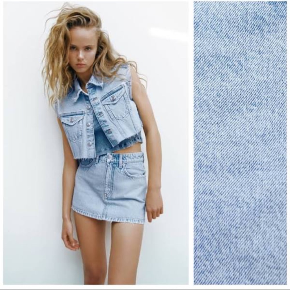 Zara Blue Faded high-waist Denim Skort. Size M